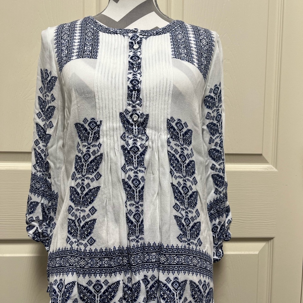 Trendy White and Blue Blouse by Jade Sky